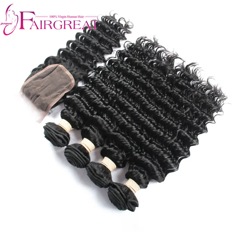 Бразильский Сорт 7а Глубокая Волна Человеческих Волос С Закрытием Бразильского