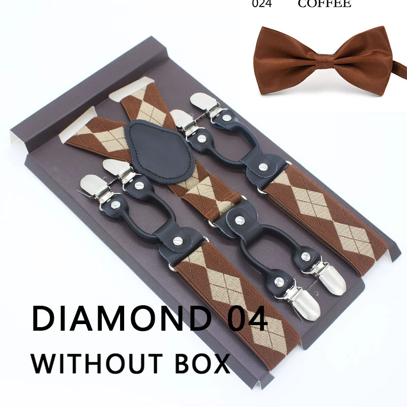 DIAMOND 04 Мужские подтяжки набор новые подтяжки с галстуком-бабочкой винтажные повседневные 6 зажимов подтяжки брюки ремень подарок для отца/мужчины - Цвет: DIAMOND 04