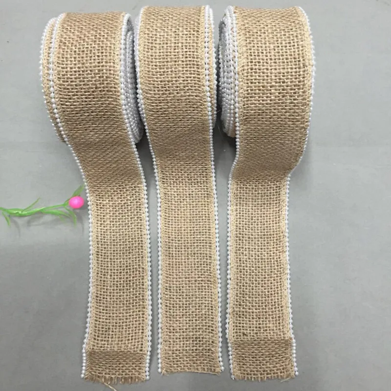 

4CM Natural cotton and jute lace hessian burlap pearl linen strip vintage handmade Kindergarten Christmas diy party decoration