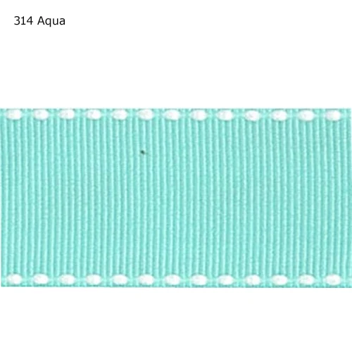 

1" inch 25mm white stitched ribbons Aqua grosgrain ribbons