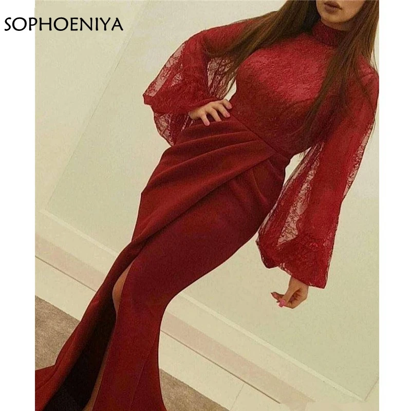 

New Arrival Long sleeve Evening dresses 2021 Side Slit Robe de soiree Mermaid Burgundy Evening gown ever pretty gown dress