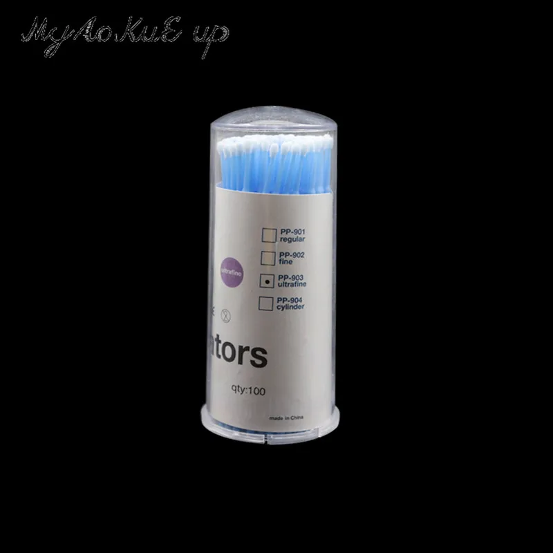 Light Blue 100 шт./баррель ресниц Microbrush мини-ресницы кисти расширение составляют инструмент-аппликатор палочка Аппликаторы тушь кисти для макияжа - Handle Color: Light Blue