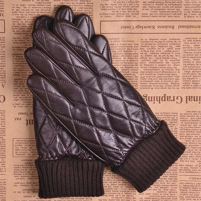 Мужские перчатки из натуральной кожи, модные мужские перчатки из овчины на осень и зиму, теплые бархатные перчатки для вождения M032NC