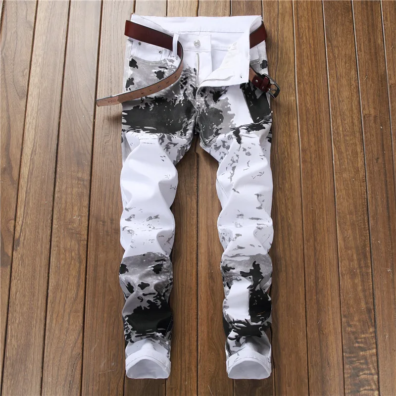 

New Brand European and American style digital print pants men's trousers fashion elastic small feet casual pants 5602
