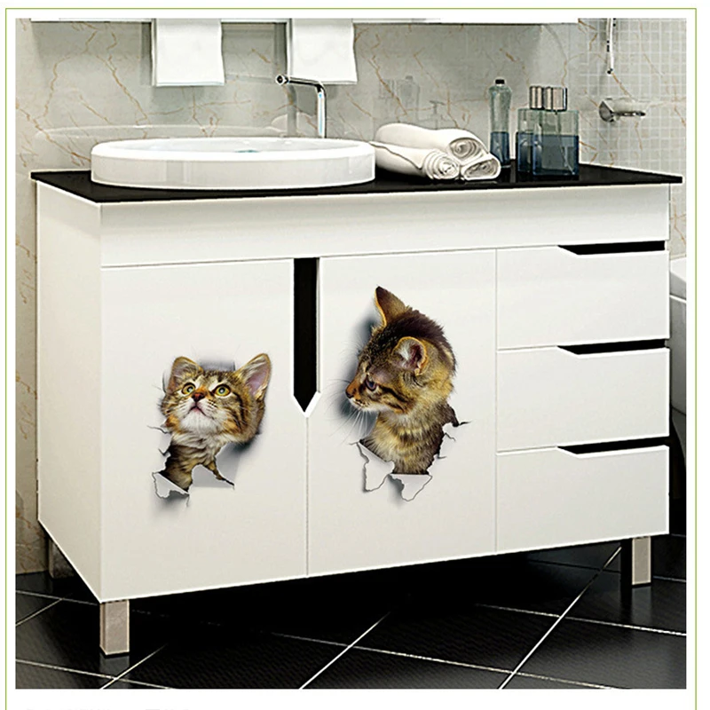 3D милые животные кошка стены Стикеры Home Decor DIY самоклеющиеся котенок для Спальня