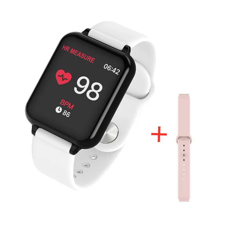 white add Pink Strap Умные часы B57, водонепроницаемые, пульсометр, кровяное давление, несколько видов спорта, умные часы для женщин, носимые часы, мужские умные часы - Цвет: white add Pink Strap