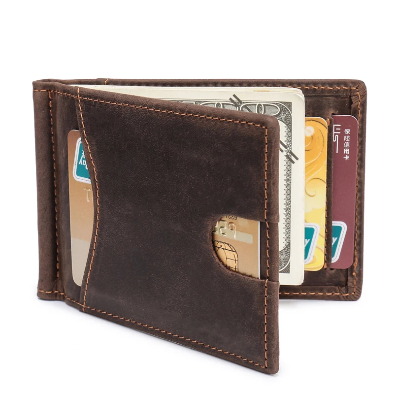 Мужской тонкий кошелек с передним карманом минималистичный из натуральной кожи