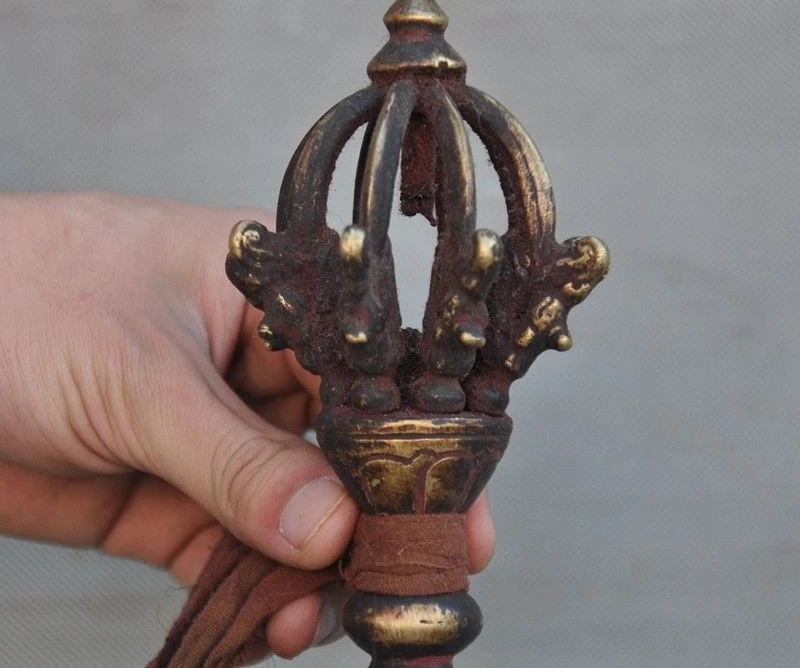 9 &quotСтарая тибетская статуя Бронзовый Дракон голова Ваджра дорчже Phurpa Exorcism