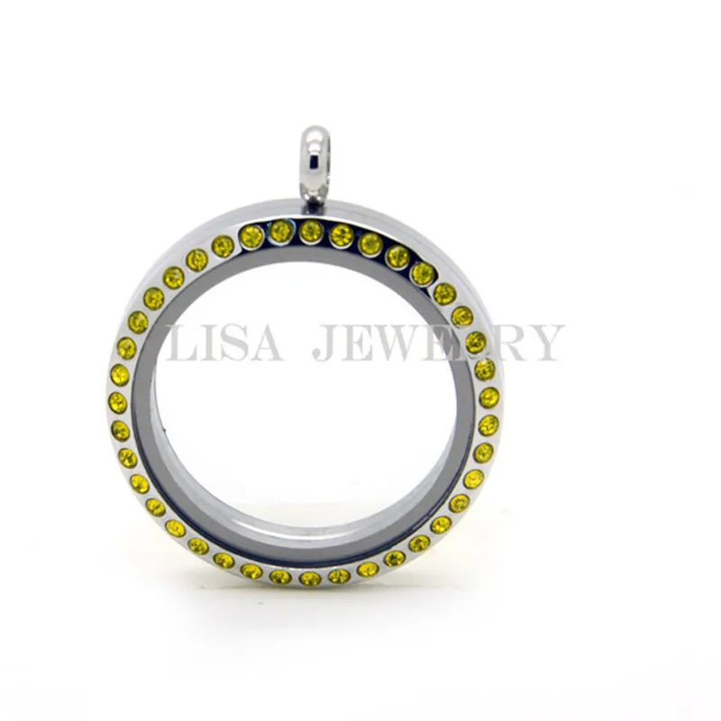 30mm screw twist closure silver color 316L stainless steel floating lockets with blue Crystal Birthstone photo locket for women | Украшения