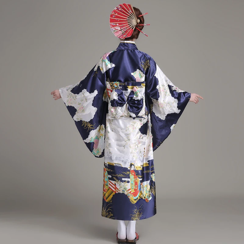 Женское кимоно с Оби темно-синее вечернее праздничное платье в японском стиле