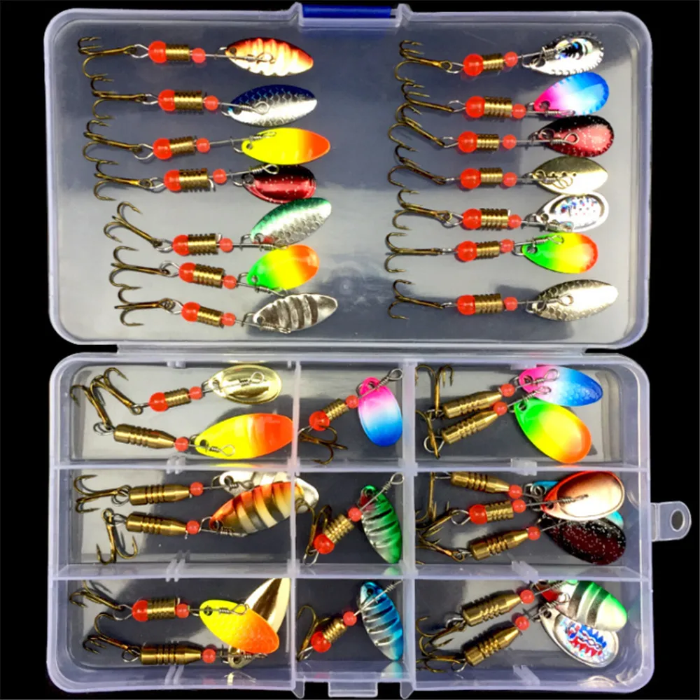 FISHINAPOT 30 шт/10 штук в штучной упаковке Смешанная вращающаяся ложка рыболовные приманки Спиннер искусственные блестки приманки для бас-форель окунь Щука