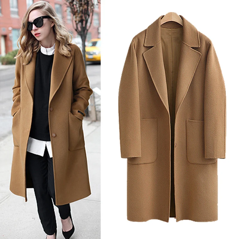 2019 Осень Зима Женское шерстяное пальто европейский стиль тонкое длинное женское