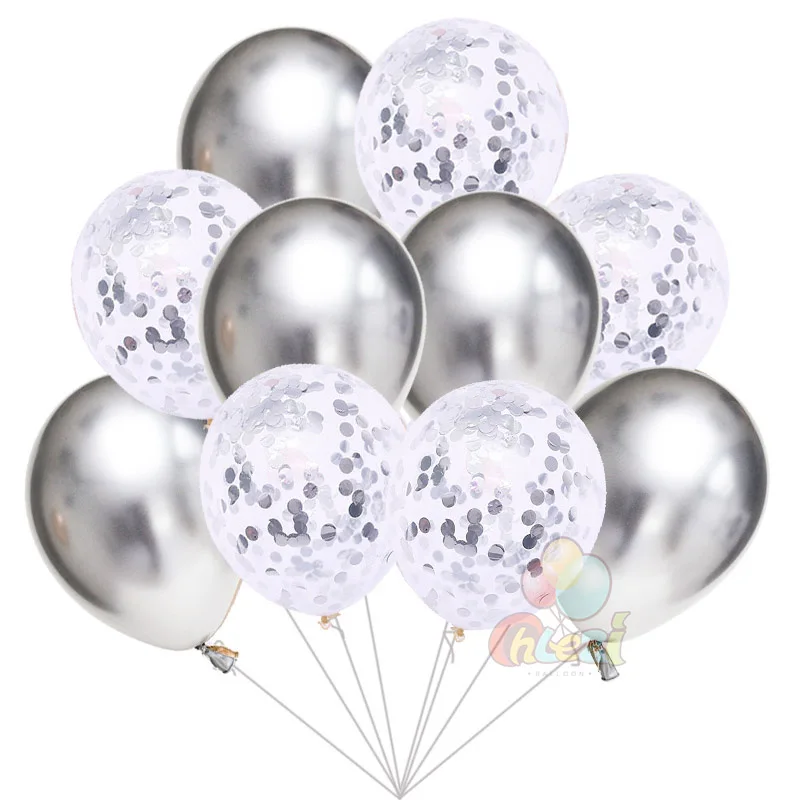 Metallic Silver 10 шт. 12 дюймов хромированные шары из латекса цвета металлик+ Золото Серебро Конфетти блестка шар на день рождения Свадебная вечеринка украшения детский душ - Цвет: Metallic Silver