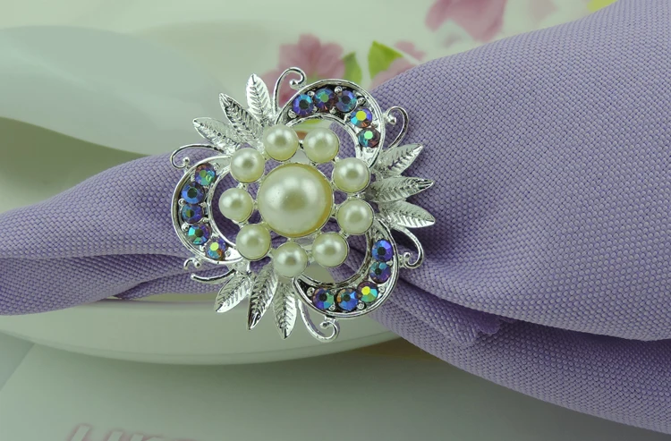

100pcs/lot European-style wedding creative hotel restaurant napkin buckle diamond white pearl napkin buckle