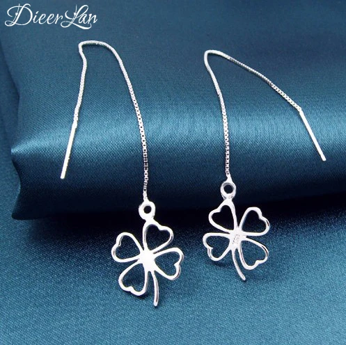 Женские длинные серьги с цветком клевера из стерлингового серебра 925 пробы