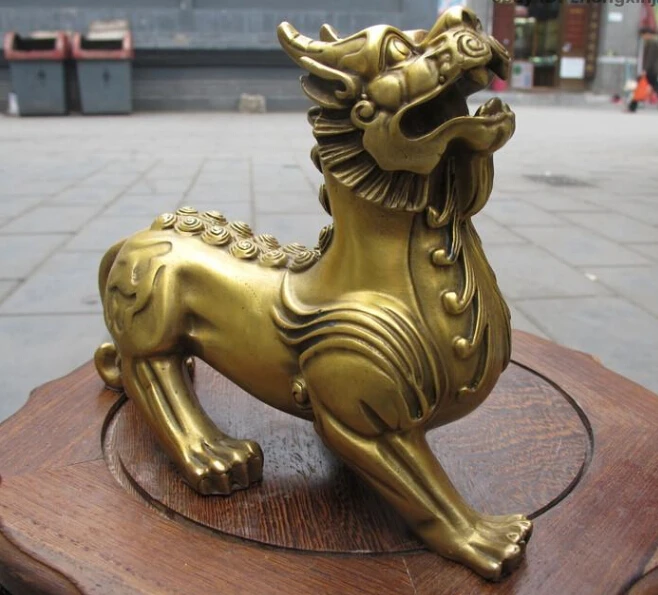 Китайская Чистая латунь Резные дворцовые ворота злая фу Фо Собака Лев маленькая