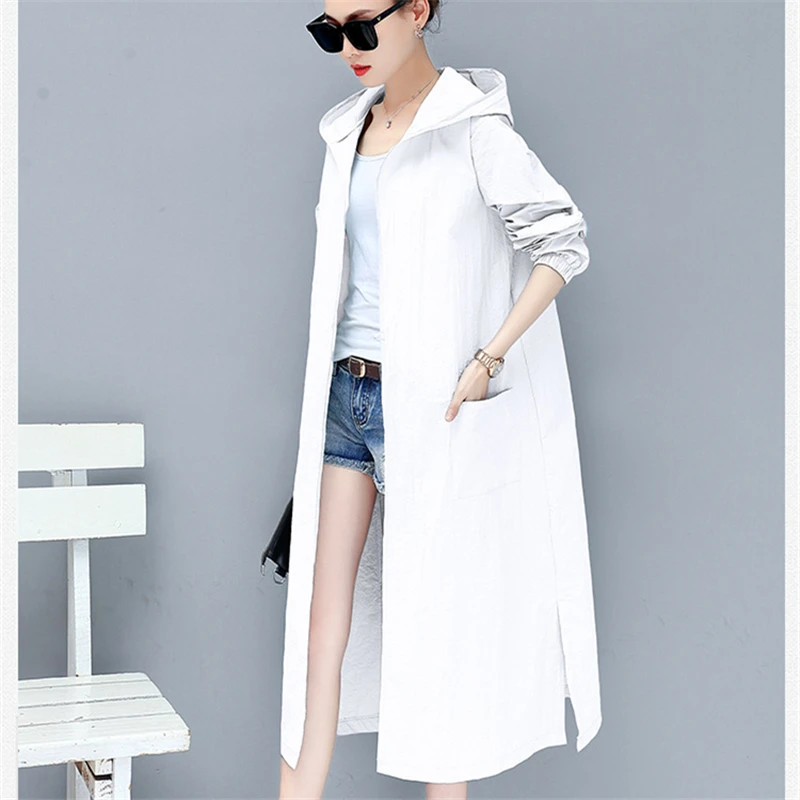 Женская Солнцезащитная одежда с капюшоном длинный свободный кардиган вышивкой