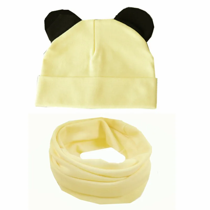 light yellow Качественный хлопковый Детский набор из шапки и шарфа, детский шейный платок, детский шарф, воротник, шапка, комплект, реквизит для фотосессии - Цвет: light yellow