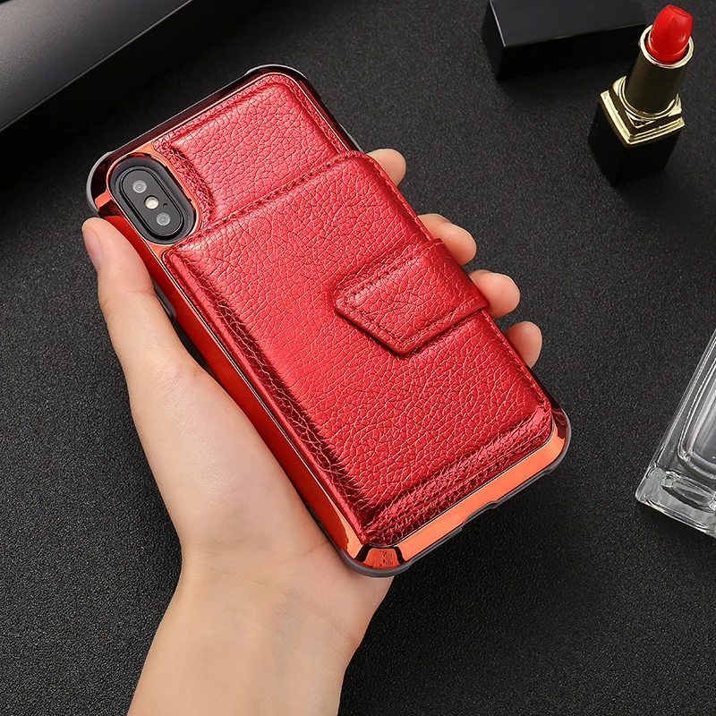 Чехол для iPhone X XS Max XR 6s 7 8 Plus, WEFOR Премиум PU кожаный чехол-кошелек с косметическим зеркалом, слоты для карт для iPhone XS Max - Цвет: Red