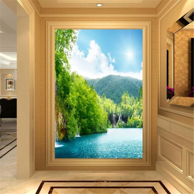 

beibehang Customize any size 3D beautiful romantic wonderland landscape mountain and river bedroom TV background wallpaper