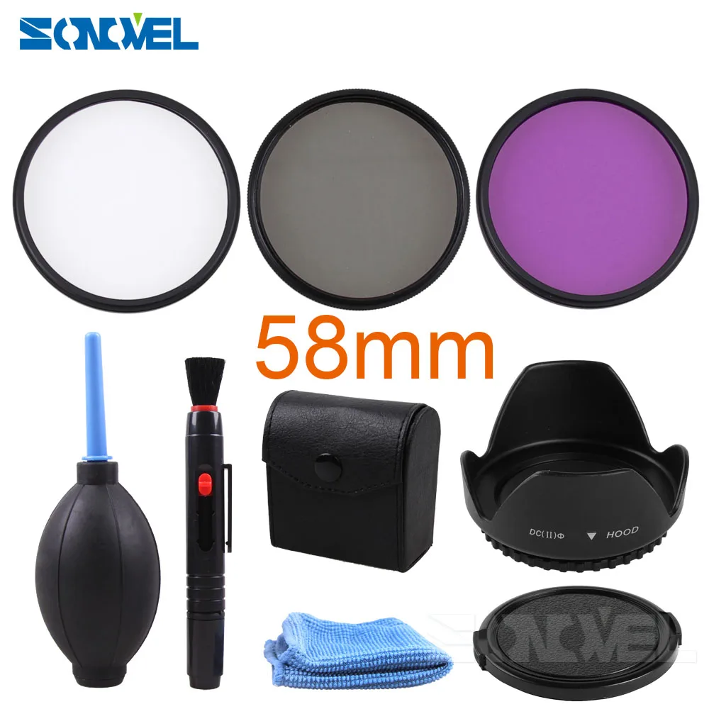 58MM Набор фильтров 49 52 55 58 62 67 72 77 мм UV CPL FLD+ лепестковая бленда для объектива+ передняя крышка для объектива+ чистящий набор для Canon Nikon sony - Цвет: 58MM