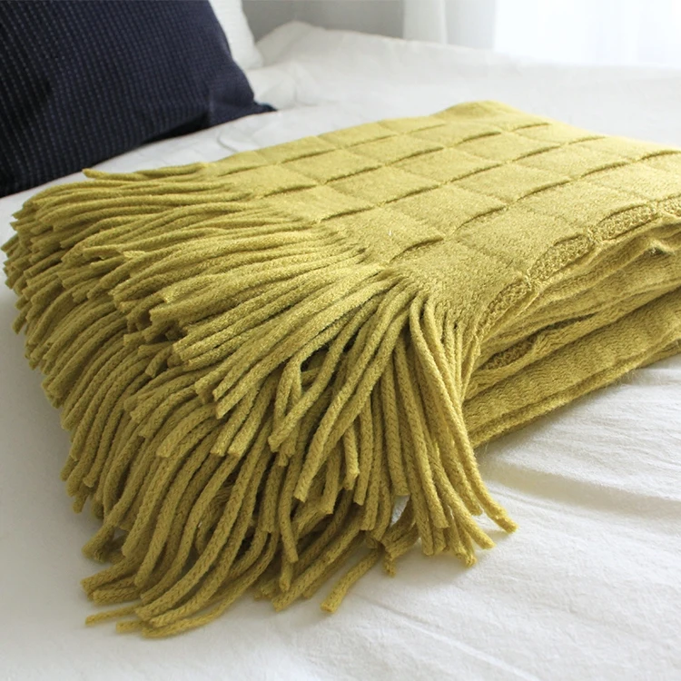 Однотонное одеяло в полоску клетку современный геометрический скандинавский