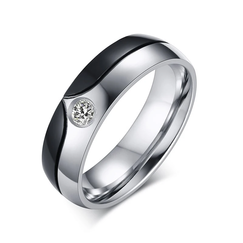 Romantic Wedding Couple Rings for Men Women Stainless Steel Stone Engagement Anniversary Lovers Ring VR307 | Украшения и