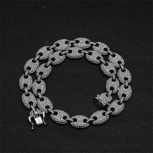 Silver Золотой Серебряный браслет-цепочка Iced out Bling женские хрустальные чешские камни Свинья Нос кофе Bean хип хоп звено браслеты браслет для мужчин - Окраска металла: Silver