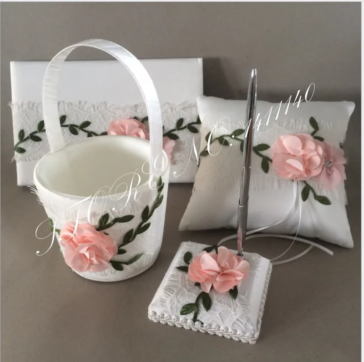 

Graden Flower Style Wedding Ring Pillow Set Wedding Decoration Supplies Wedding Ring Pillow Flower Basket Guestbook Set