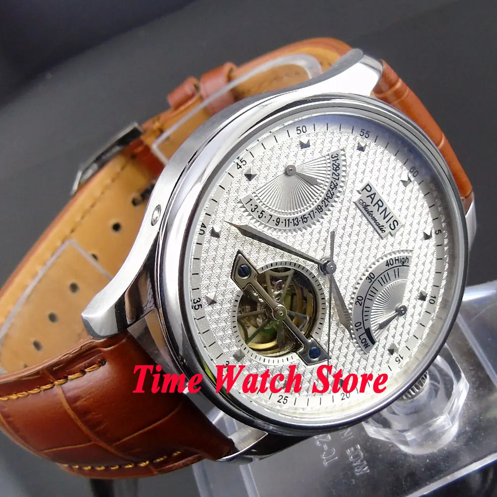 Мужские водонепроницаемые часы Parnis многофункциональные автоматические 43 мм pvd