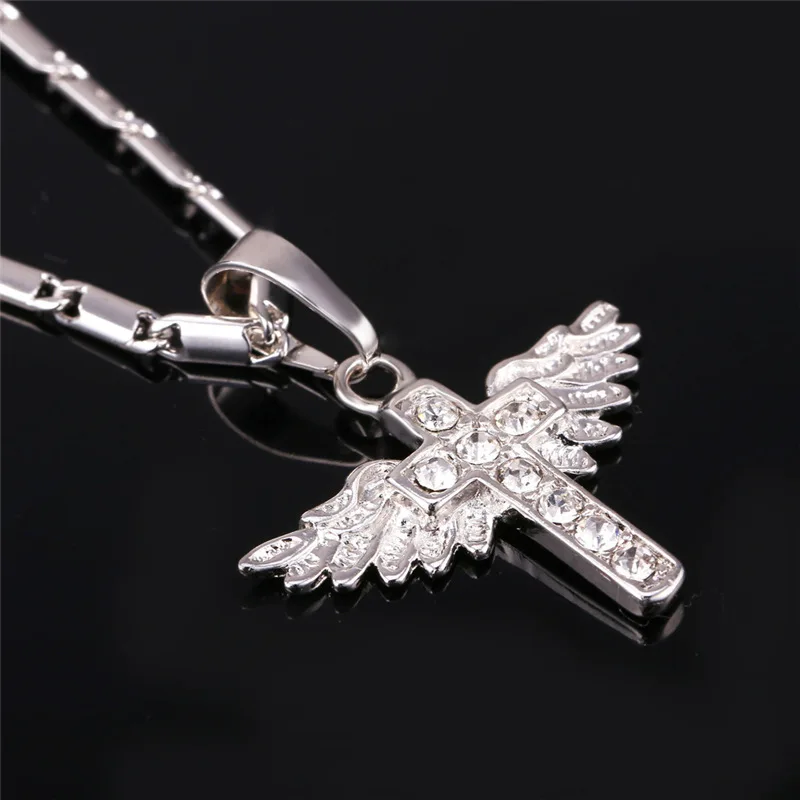 U7 Ангел Крылья Кулон Ожерелье Женщины Христианские Ювелирные Изделия Стразы