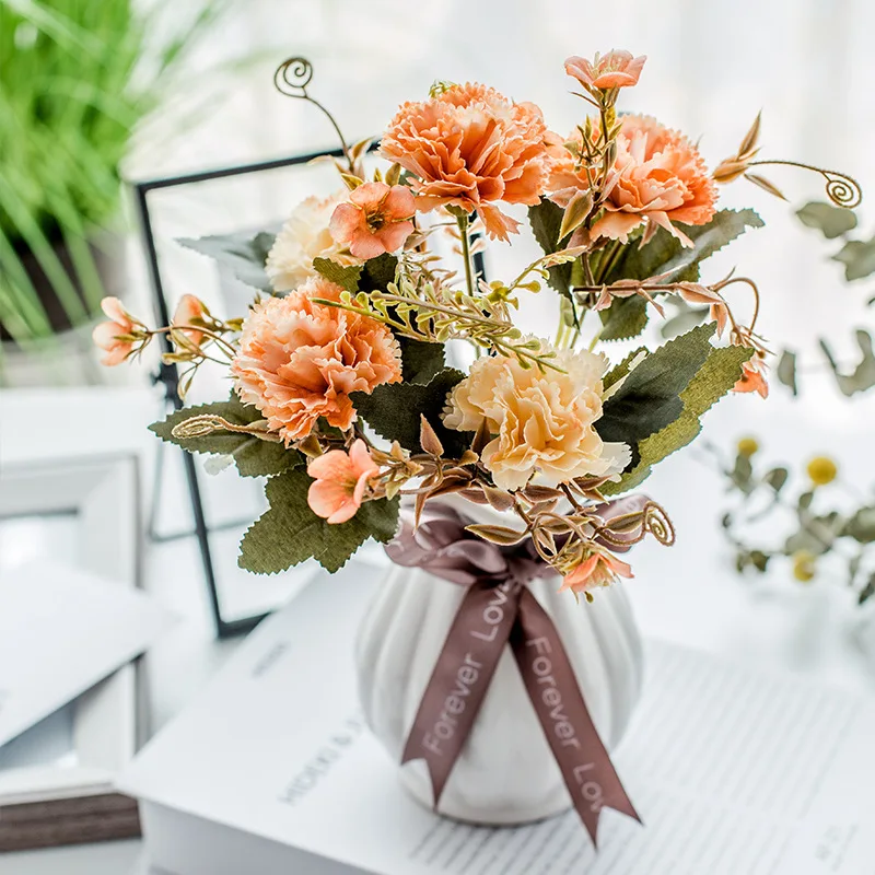 Букет 10 шт. искусственная Красная роза цветок с головками Свадебные шелк