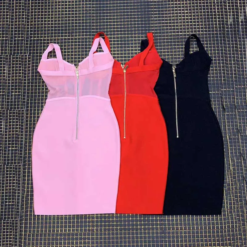 Женское платье на бретелях-спагетти черное красное розовое Сетчатое мини-платье