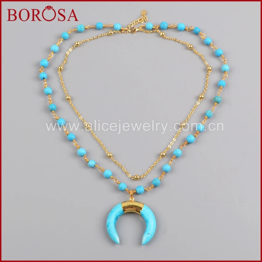 Ожерелье бороса золотистого цвета с синим рогом Howlite ожерелье для женщин модные