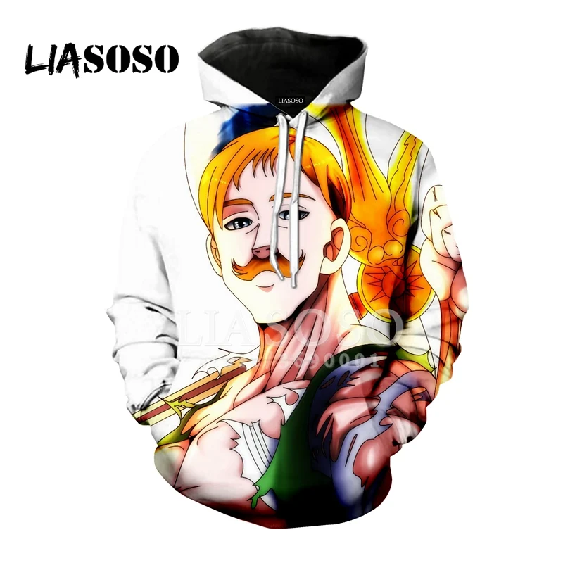 LIASOSO, новинка, аниме, семь мертвых грехов, Escanor, 3D принт, для женщин и мужчин, толстовки с капюшоном, кофты, пуловер, Харадзюку, хип-хоп, X0980