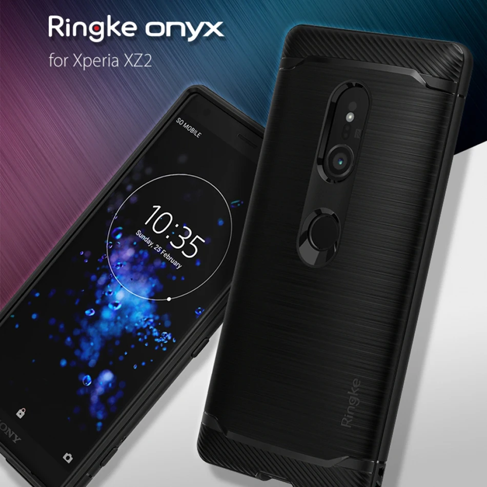 Original Ringke Onyx Flexible Sleek TPU Brushed Steel Finish Shock Absorption Case for Sony Xperia XZ2/2 Compact |