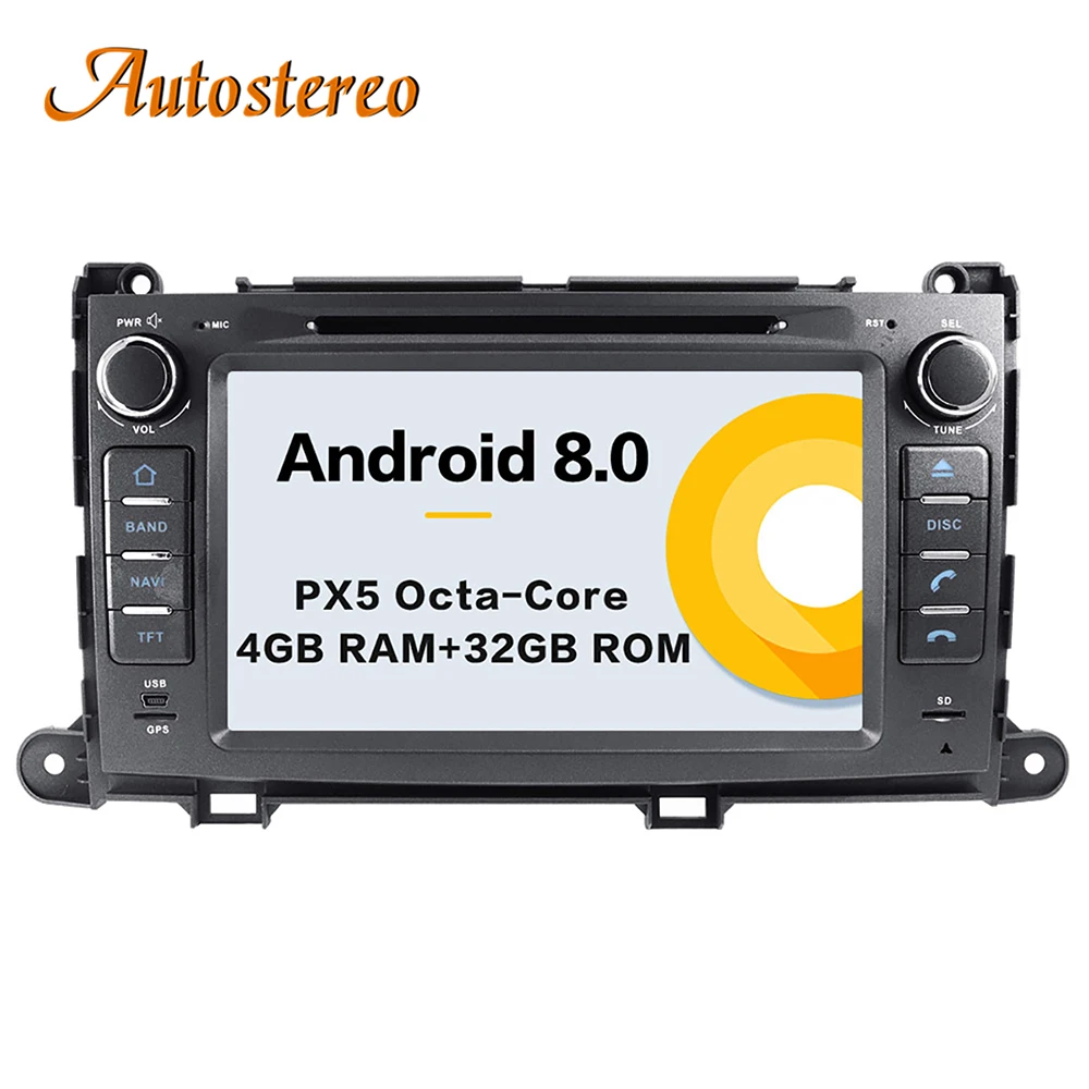 Android 8 Автомобильный gps автомобильный dvd плеер с навигацией плеер для Toyota Sienna 2009+ 4 Гб ram PX5 Радио Лента мультимедиа плеер головное устройство