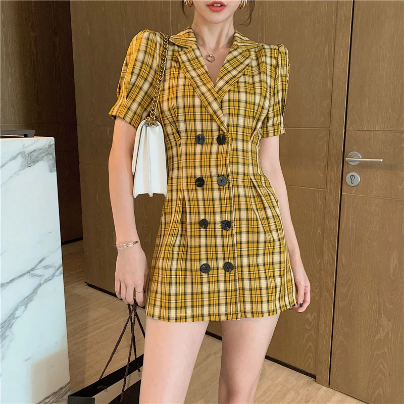 Женское винтажное платье в клетку облегающее тонкое офисное трапеция с коротким