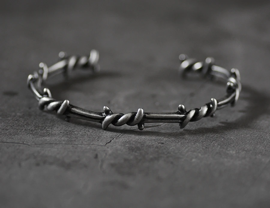 Мужской Открытый Браслет-манжета твист шипы проволока Pulsera титановая сталь геометрический браслет Открытый манжета колючие украшения Браслеты, посвященные тематике викингов SS-164