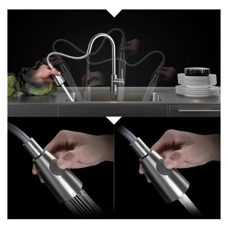 Смеситель для кухонной раковины с одной ручкой распылитель из нержавеющей стали