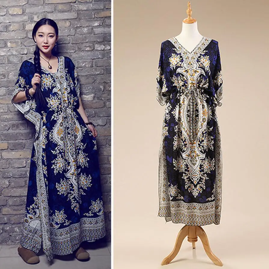 2020 пляжное платье кафтан этническое вискозное макси Женская винтажная туника