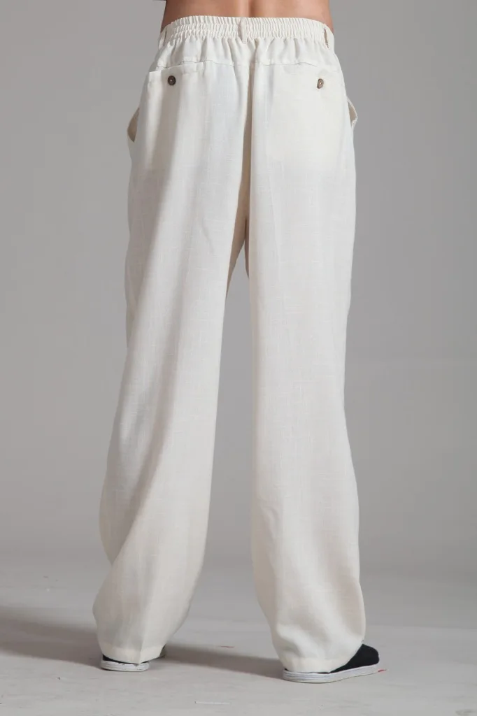 Лидер продаж кремовые традиционные китайские мужские льняные брюки кунг фу