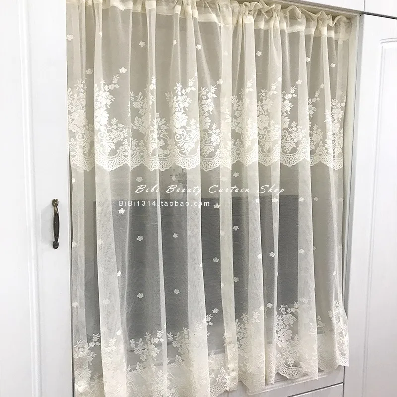 Door curtain Бежевые кружевные полупрозрачные Короткие Занавески для кухни, гостиной, спальни, портьеры на заказ - Цвет: Door curtain