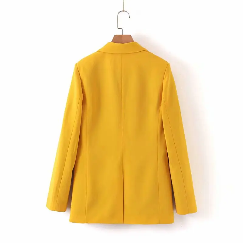 Женский офисный Блейзер на одной пуговице элегантная желтая куртка с длинным