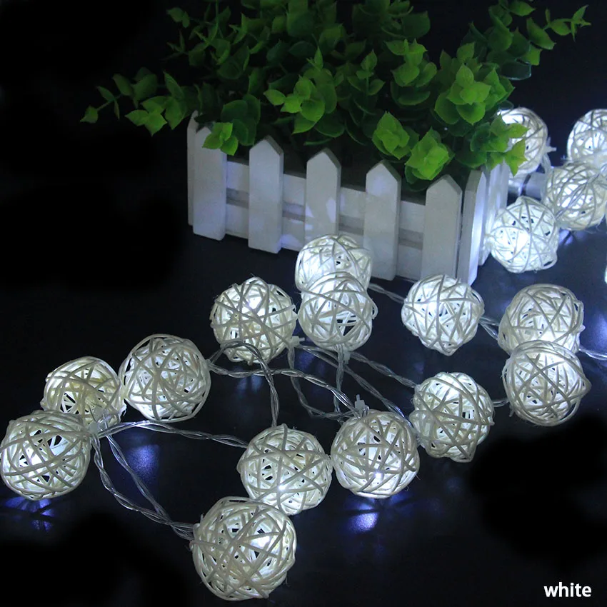 20 светодиодных ротанговых шаровых сказочных огней хлопковые шаровые световые