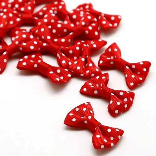 Red 25 шт./лот, 4X2,5 см, маленький мини ручной работы, сделай сам, атлас в горошек, бант из ленты, для рукоделия, для рукоделия, свадебные украшения галстука-бабочки и детские заколки - Цвет: Red