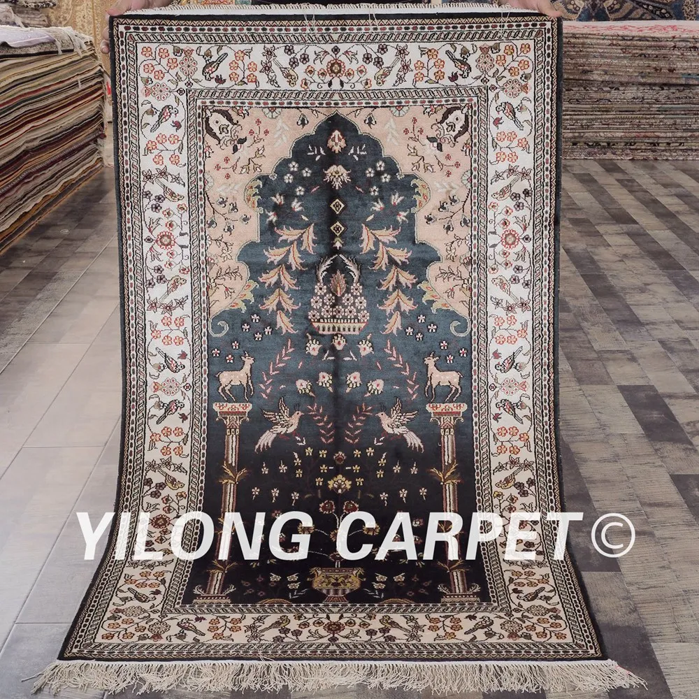 

YILONG 3'x5' blue handmade silk turkey authentic carpet classy small oriental rugs(YHW975B3x5)