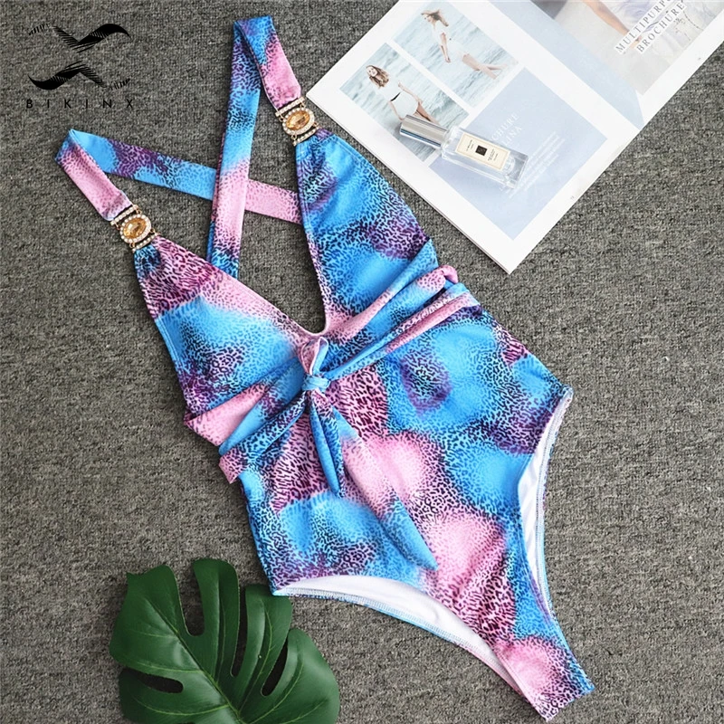Бикини с v образным вырезом Bikinx женский купальник пуш ап сексуальный принтом