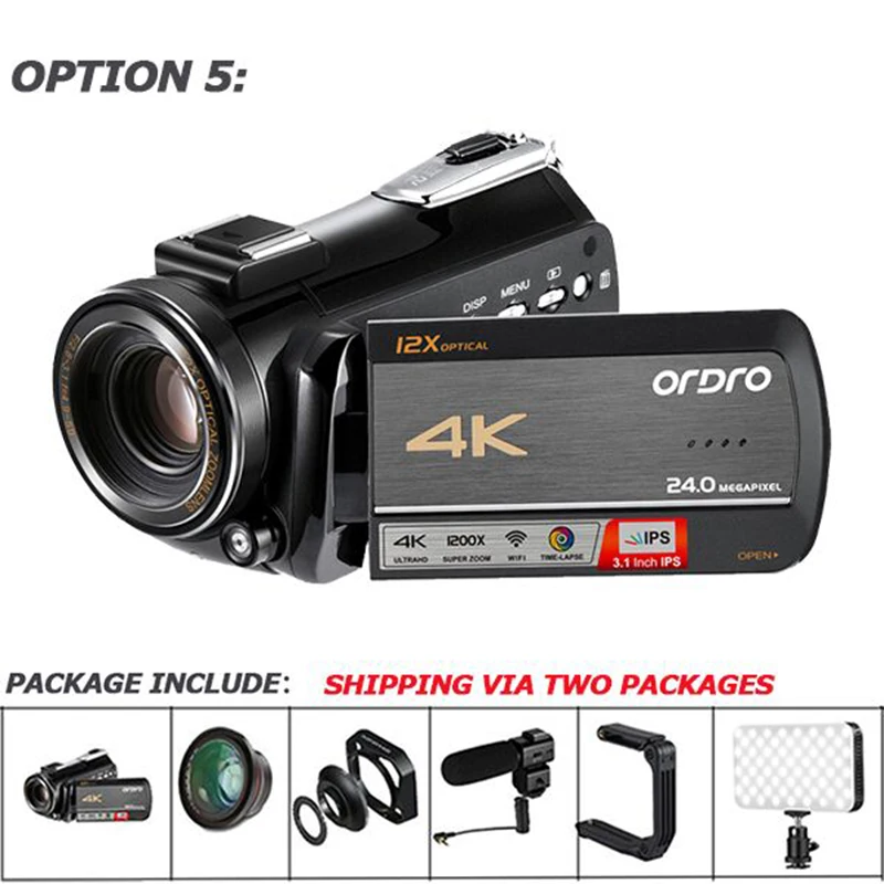 Ordro AC5 4K UHD цифровые видеокамеры FHD 24MP WiFi ips сенсорный экран 100X цифровой зум 12X оптический DV мини-видеокамеры