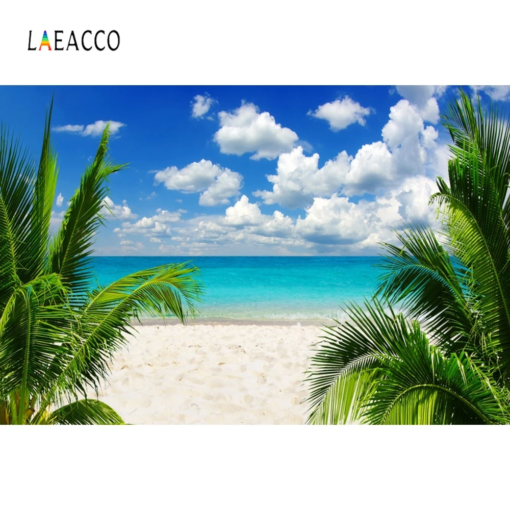 Тропический Фотофон Laeacco небо облако море пляж пальмы дерево летние праздничные